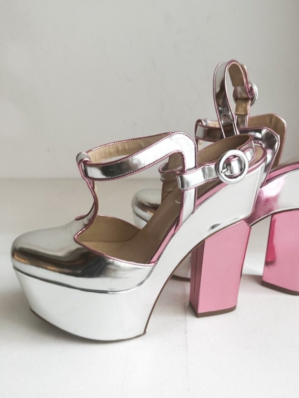 Erdem X Nicholas Kirkwood RUNWAY Metallic Silver Pink Chunky Heels 39.5